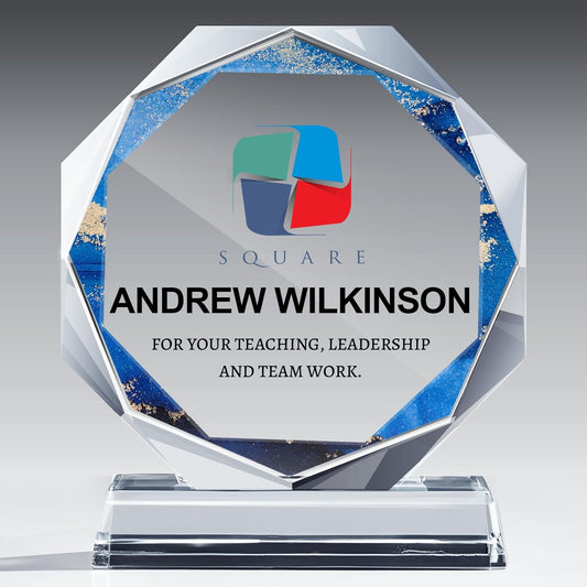 Personalized Crystal Trophy Award - Custom Plaque w/Engraved Text Logo - Employee Appreciation Gifts, Farewell Retirement Gifts - Custom Trophy and Employee Recognition Awards