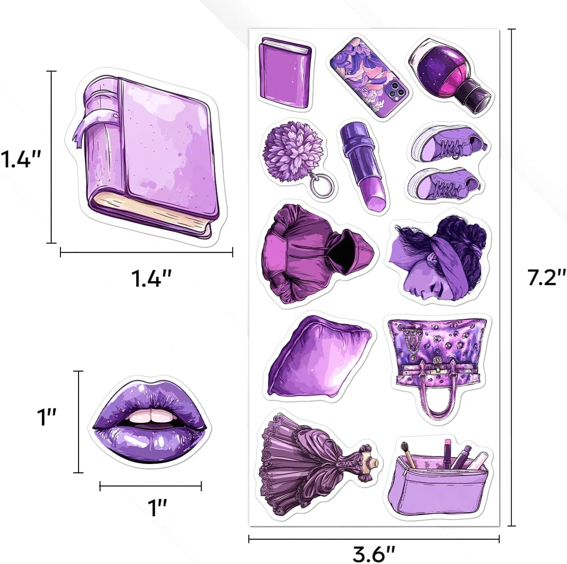 108 PCS Purple Aesthetic Vinyl Stickers for Girls Teens, Waterproof Cute Lavender Stickers Pack for Laptop, Water Bottle, Phone, Skateboard, Trendy Decorations and Gifts