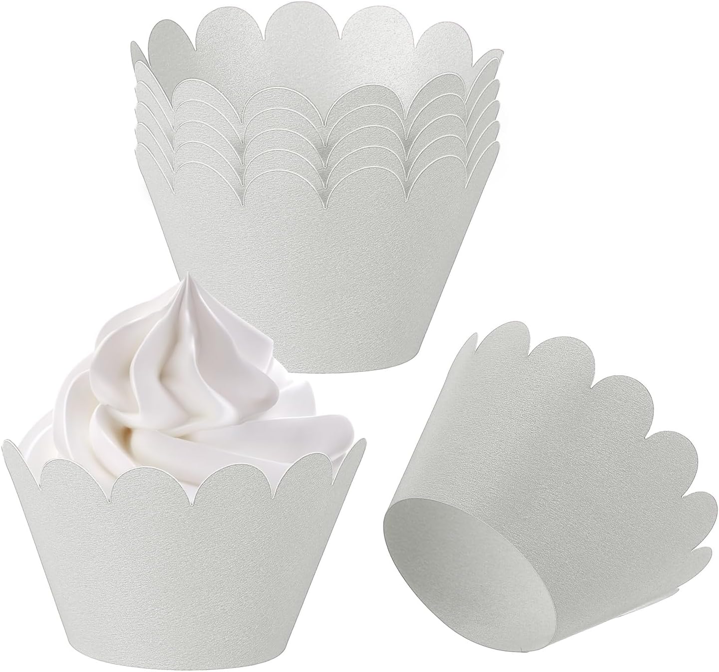 PATIKIL Cupcake Wrappers Paper, 50 Pack Baking Cups Standard Wave Decoration for Anniversary Birthday Weddings and Parties, Silver