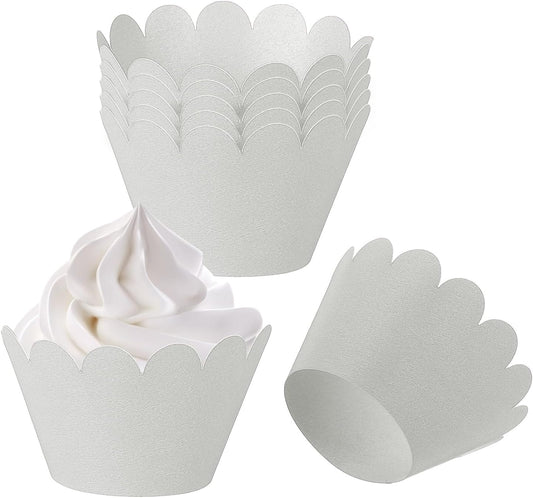 PATIKIL Cupcake Wrappers Paper, 50 Pack Baking Cups Standard Wave Decoration for Anniversary Birthday Weddings and Parties, Silver