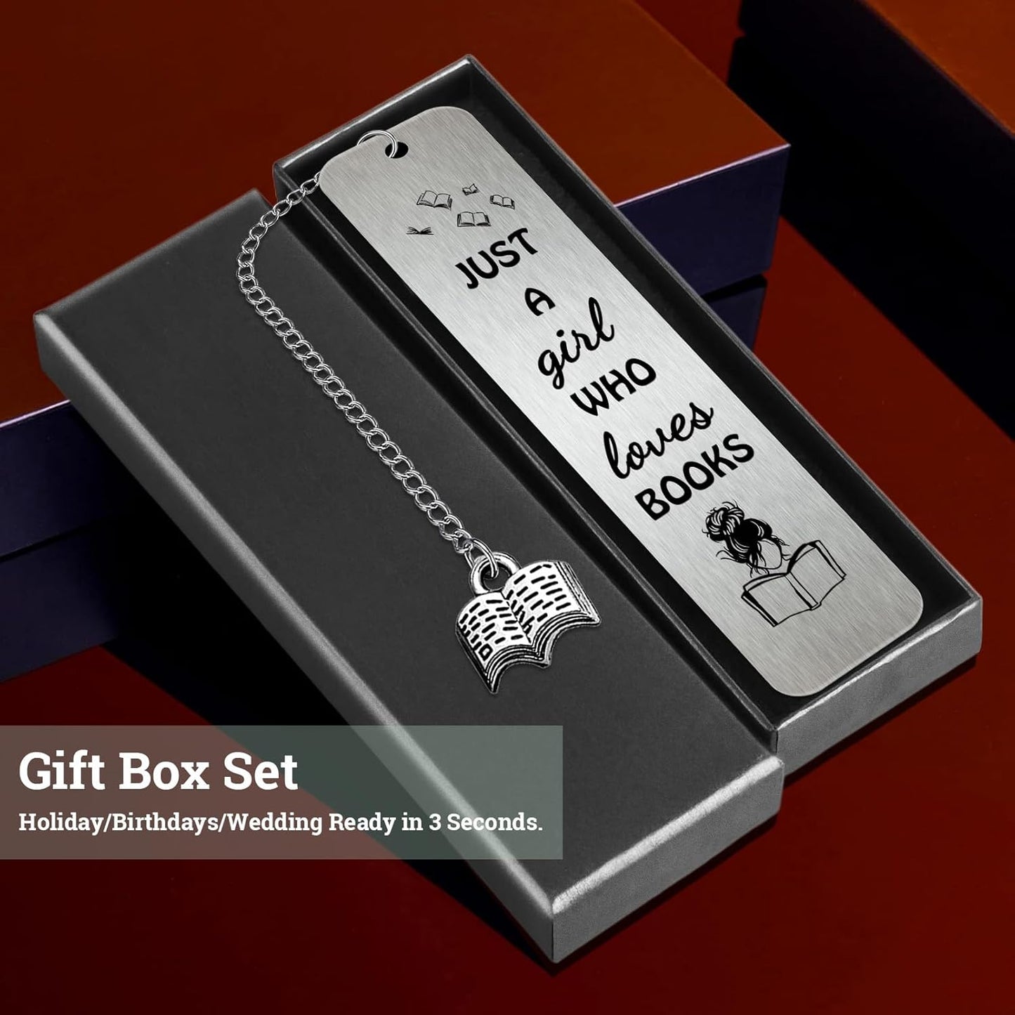 Funny Metal Bookmarks for Women Girls Just A Girl Who Loves Books Bookmark Stainless Steel Book Marks for Reading Kids Boys Teens Book Lover Christmas Gifts