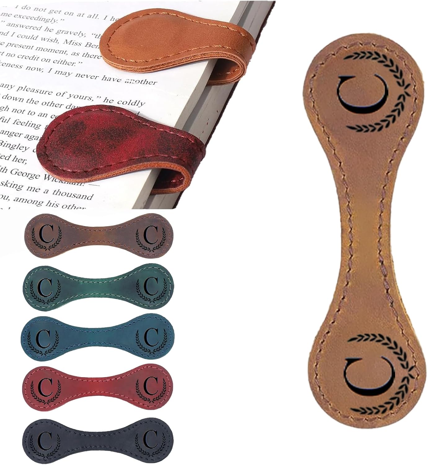 Artlaza Personalized Magnetic Leather Bookmark, 26 Letters Custom Leather Bookmarks, Handmade, Leather Magnetic Bookmark for Book Lovers Readers Women Kid(Dark Yellowï¼ŒCï¼‰