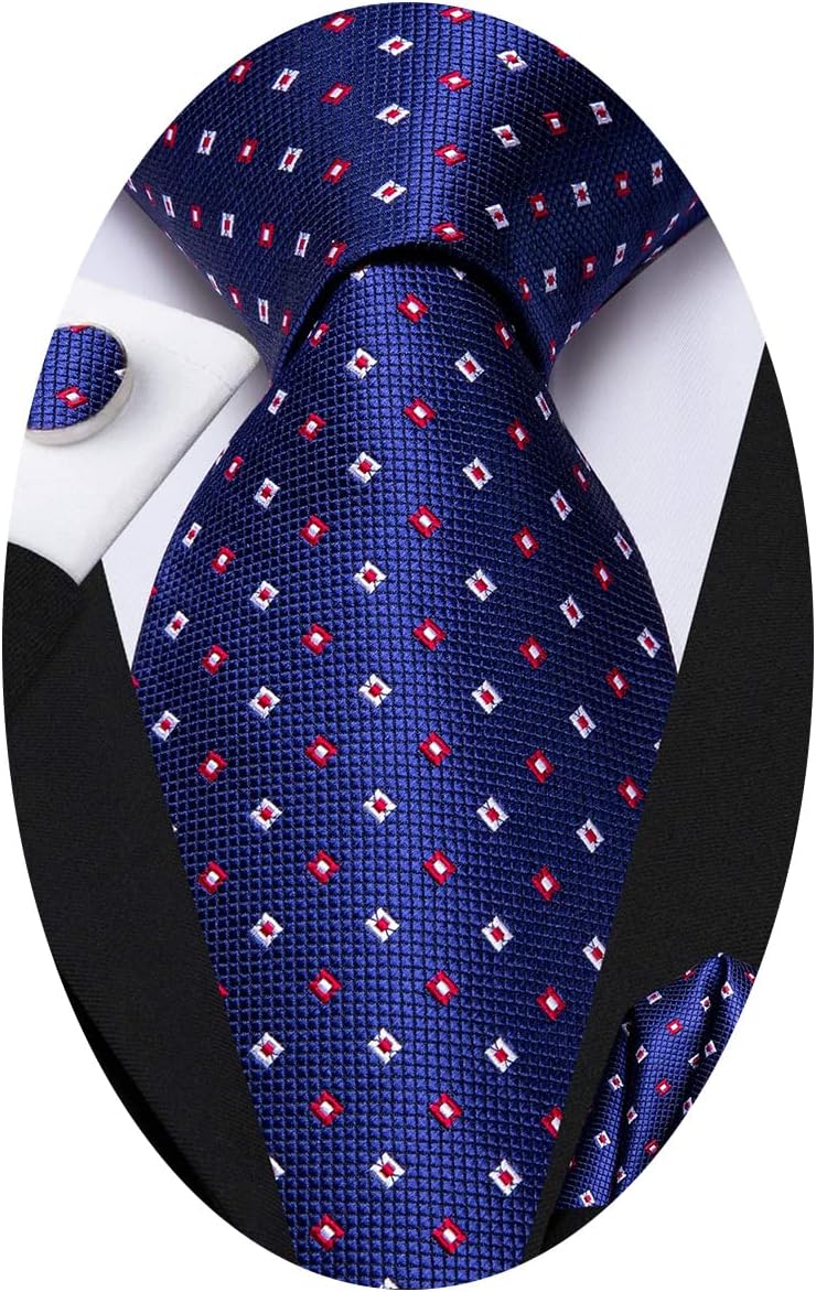 Hi-Tie Men 63inches Tie Set Extra Long Necktie Paisley Tie Pocket Suqare Cufflinks Big and Tall Men Tie