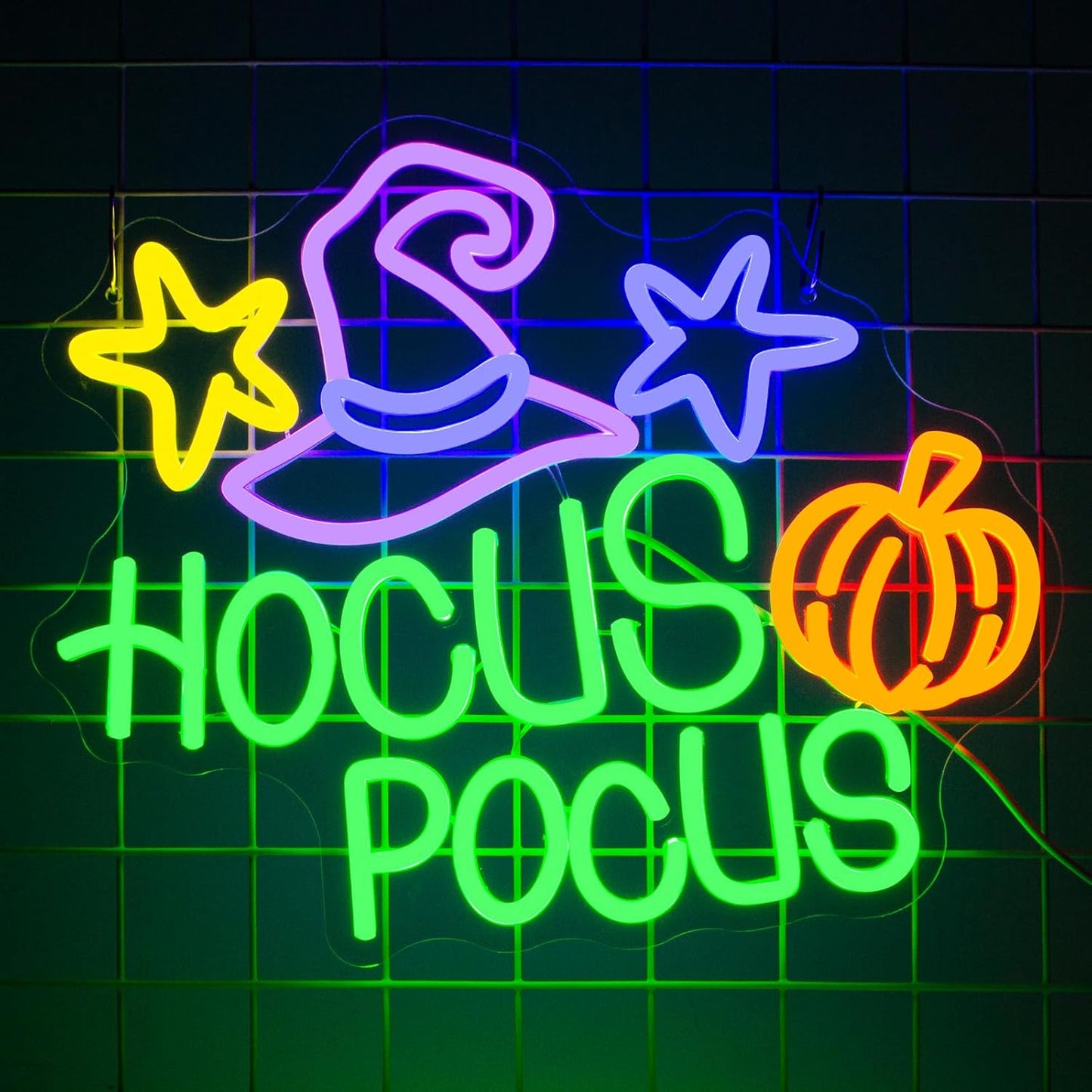 Hocus Pocus Neon Sign, Dimmables Neon Signs For Wall Decor, Funny Led Light Up Signs for Bedroom Bar Man Cave Home Halloween Party Decorations Gifts