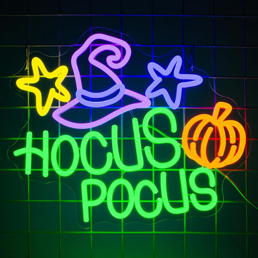 Hocus Pocus Neon Sign, Dimmables Neon Signs For Wall Decor, Funny Led Light Up Signs for Bedroom Bar Man Cave Home Halloween Party Decorations Gifts