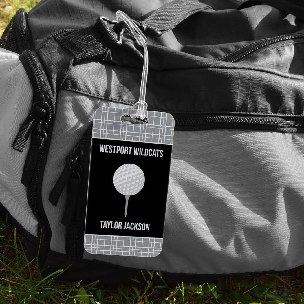 ChalkTalkSPORTS Golf Luggage & Bag Tag | Personalized Team with Golf Ball | Standard Lines on Back | Large | Gray/Black