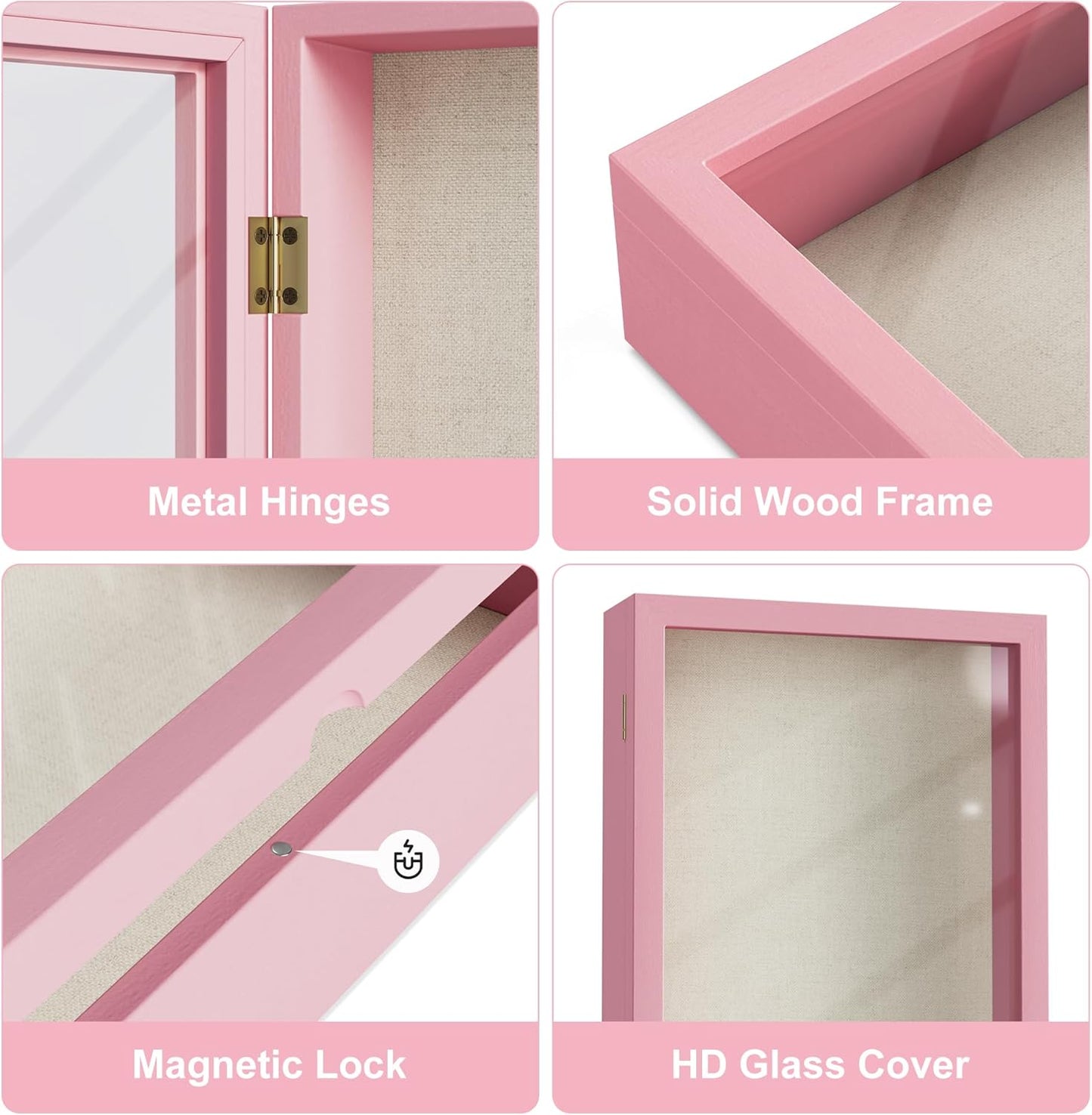 Love-KANKEI Shadow Box Frame 8x10 Shadow Box Display Case with Linen Back Memorabilia Awards Medals Photos Memory Box Gift Pink