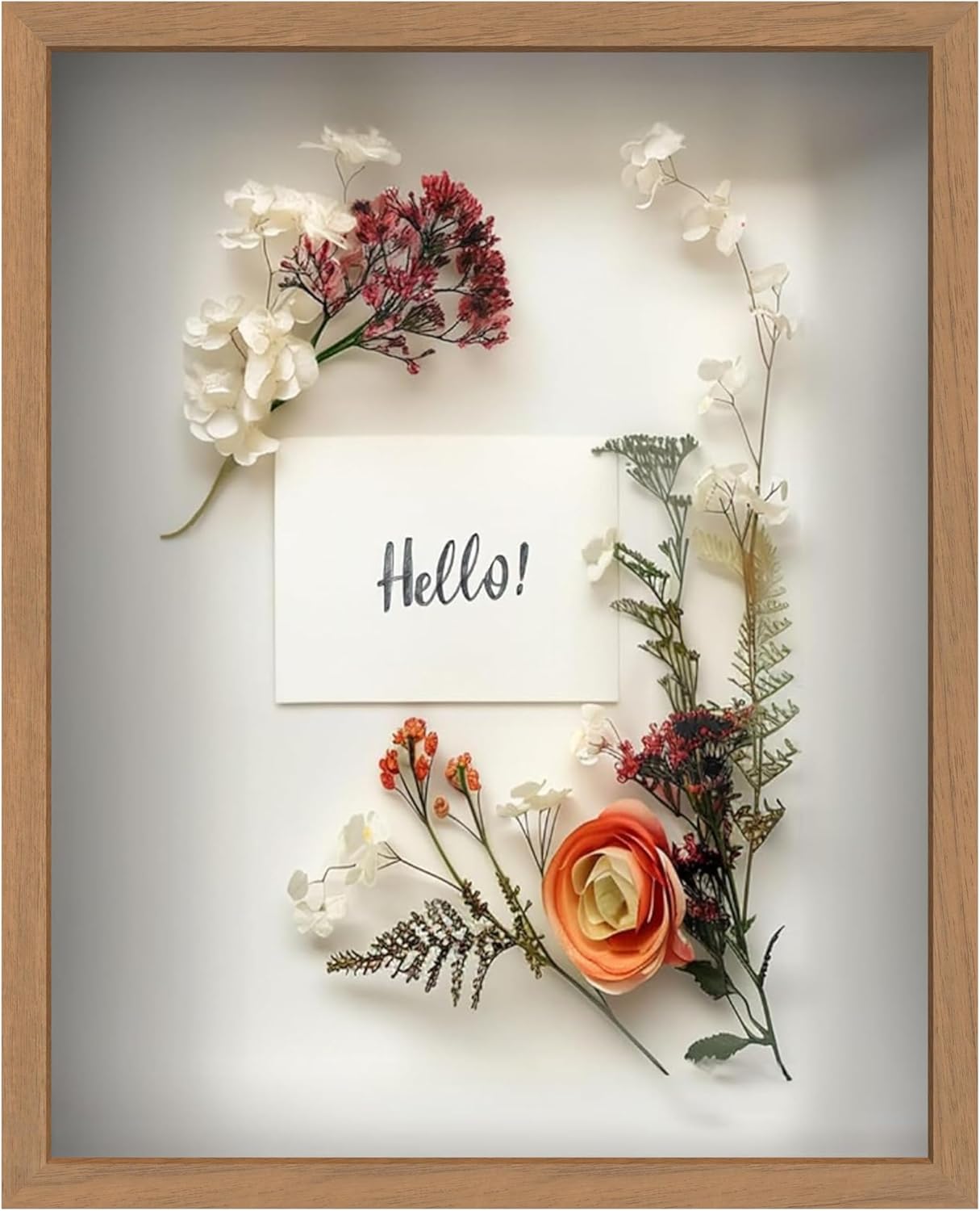 FrameWorks 16" x 20" Original Golden Oak Wooden Shadow Box Frame – Soft Felt Back, Tempered Glass, and Included Elegant White Ball Push Pins