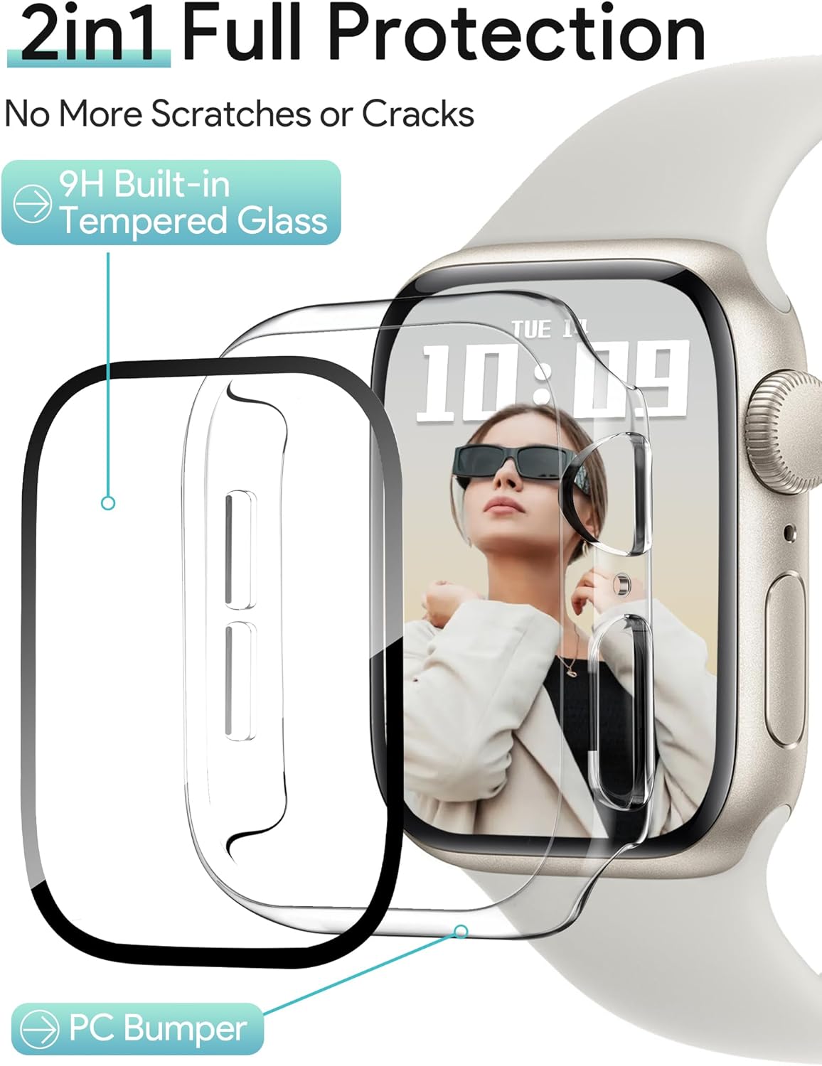 JR.DM 46mm 2 Pack Hard PC Case with HD Tempered Glass Screen Protector for Apple Watch Series 10/11 (2025), Guard Bumper Full Coverage Protective Anti-Scratch Face Cover for iWatch Clear+Clear