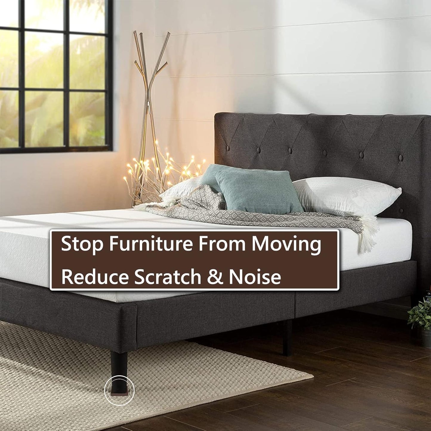 2x2 Square Rubber Furniture Caster Cups, Anti-Sliding Furniture Pads Bed Stopper Floor Protectors with Grip - Protect Any Flooring