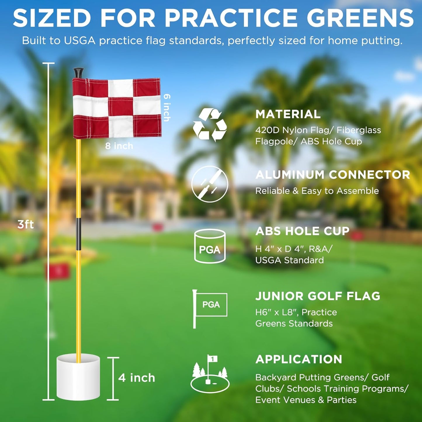 KINGTOP Golf Flagstick Mini, Putting Green Flag for Yard, All 3 Feet, Double-Sided Numbered Golf Flags, Golf Pin Flag Hole Cup Set, Portable 2-Section Design, Gifts Idea