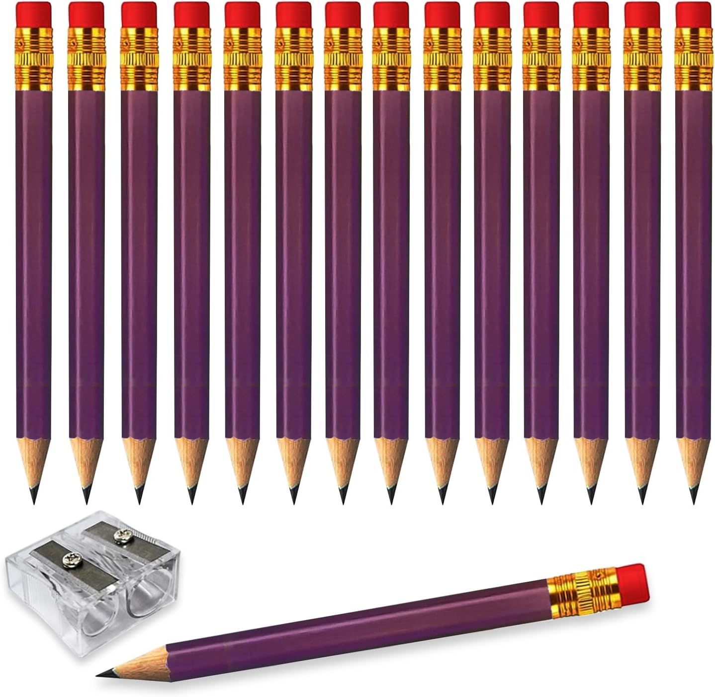 Adhere 25pcs Golf Pencils with eraser Hexagon Wooden Pencils Graphite 2B for Golf Event Scoring,Classroom,Wedding,Company Meetings,Pew, Pocket(Purple)