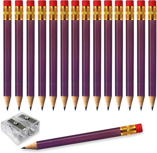 Adhere 25pcs Golf Pencils with eraser Hexagon Wooden Pencils Graphite 2B for Golf Event Scoring,Classroom,Wedding,Company Meetings,Pew, Pocket(Purple)