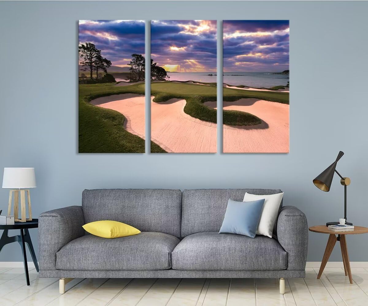 Oceanside Pebble Beach Golf Course Wall Art for Living Room Bedroom Bathroom Home Decorations Golf Course Pictures Posters Wall Decor Framed Artwork Canvas Prints Ready to Hang(12''W x 24''H x 3)