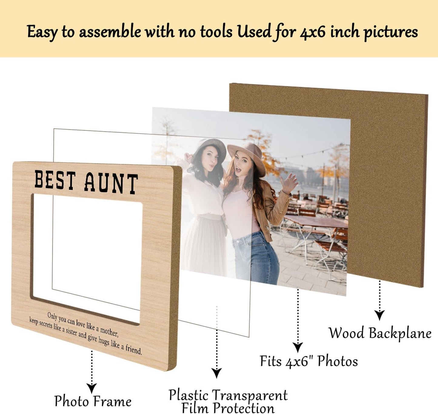 Aunt Picture Frame, Wooden Photo Frame with Stand, Aunt Gifts Birthday Gifts for Women Aunt Auntie Mom, Home Office Desk Decor Photo Frame Tabletop Display -xk24