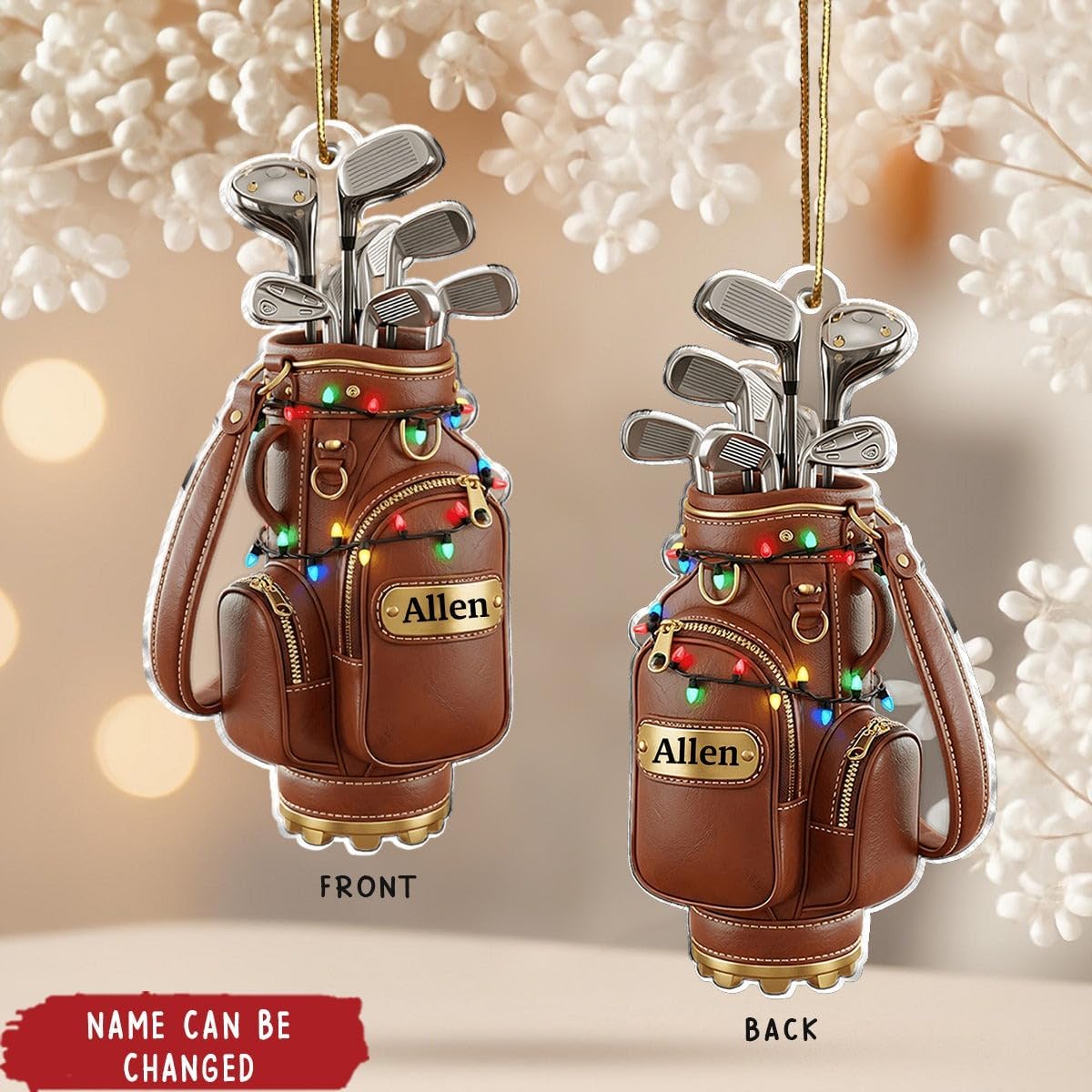 NAZENTI Personalized Golf Bag Lights Christmas Ornament 2025, Custom Name Golf Bag, Customization Golf Bag and Irons Decoration for Xmas Tree, Golfing Keepsake Gift for Golfer & Golf Player Lover