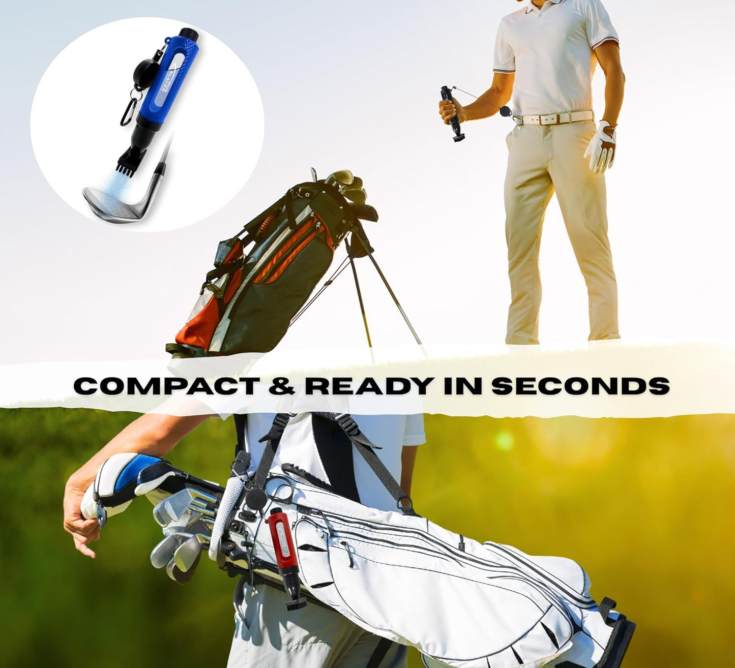 Mud Slayer Golf Club Cleaning Brush with Fine Mist Spray, Leak-Proof Viewing Window & Retractable Clip – Dual Bristle Head, Ergonomic Handle – Must-Have Golf Accessories for Men & Women