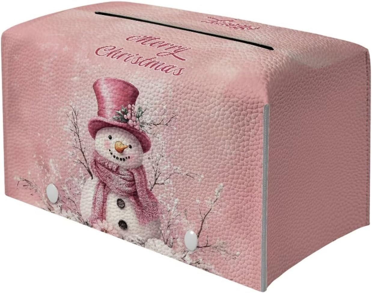 Snowman Rectangle Tissue Box Cover PU Leather Tissue Box Cover Modern Home Decor Cute Tissue Box for Kids Room Bathroom Accessories 9x5x5