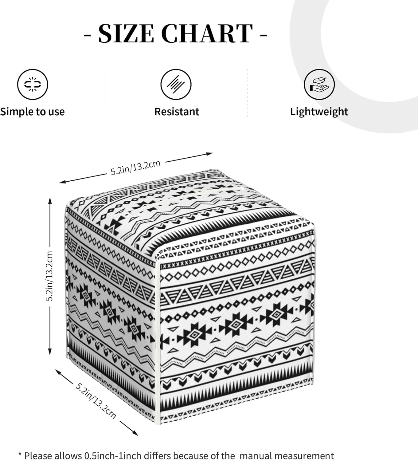 Boho Black White Geometric Tissue Box Cover Square,Abstract Tribal Symbol Tissue Box Holder Waterproof Leather Facial Paper Organizer Dispenser for Bathroom Home Car Nightstand Vanity Desk