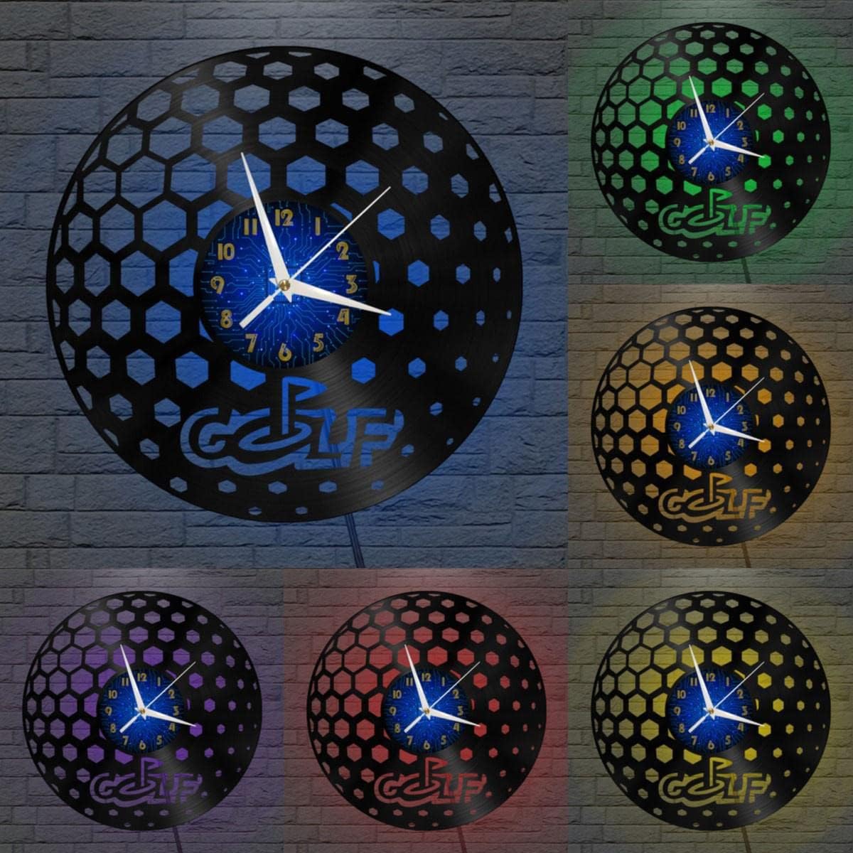 Generic Golf Club 2 12 Inch Vinyl Record Wall Clock - Silent, Creative, and Unique Clock for Living Room, Entryway, or Bedroom Decor Idea(12 inchs B with LED), Blue