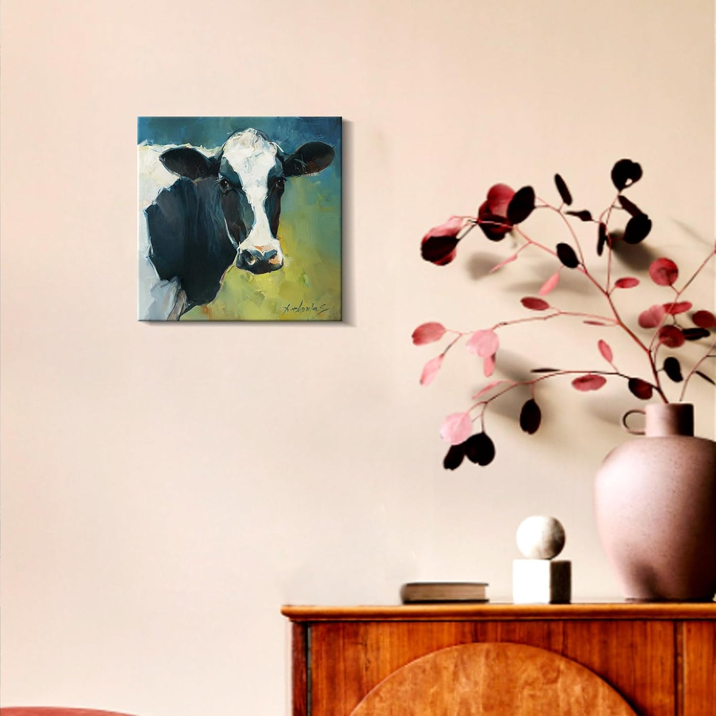 JZLDZS Farmhouse Cow Pictures Wall Decor Country Cow Canvas Wall Art Rustic Wall Decor for Living Room Kitchen Bedroom Bathroom Office, 12x12 Inch Ready to Hang