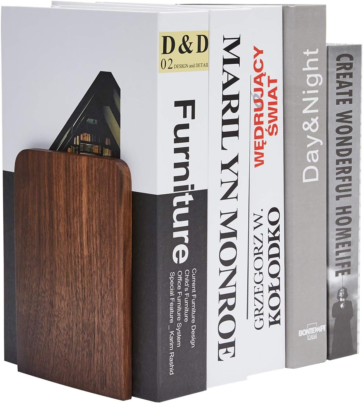 Pandapark Wood Bookends,Non-Skid Bookend for Shelves,Heavy Duty Bookends,Book Stand for Books/CDs,1 Pair