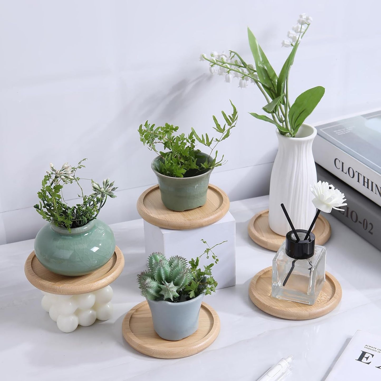 Bamboo 4 inch coaster [8 pcs] Coasters with Holder - Drinking Coasters - Cup Mat for Drinks - Live for Hot or Cold Drink - Non-slip and non-stick,Suitable for Kinds Cups and Living Room Decor