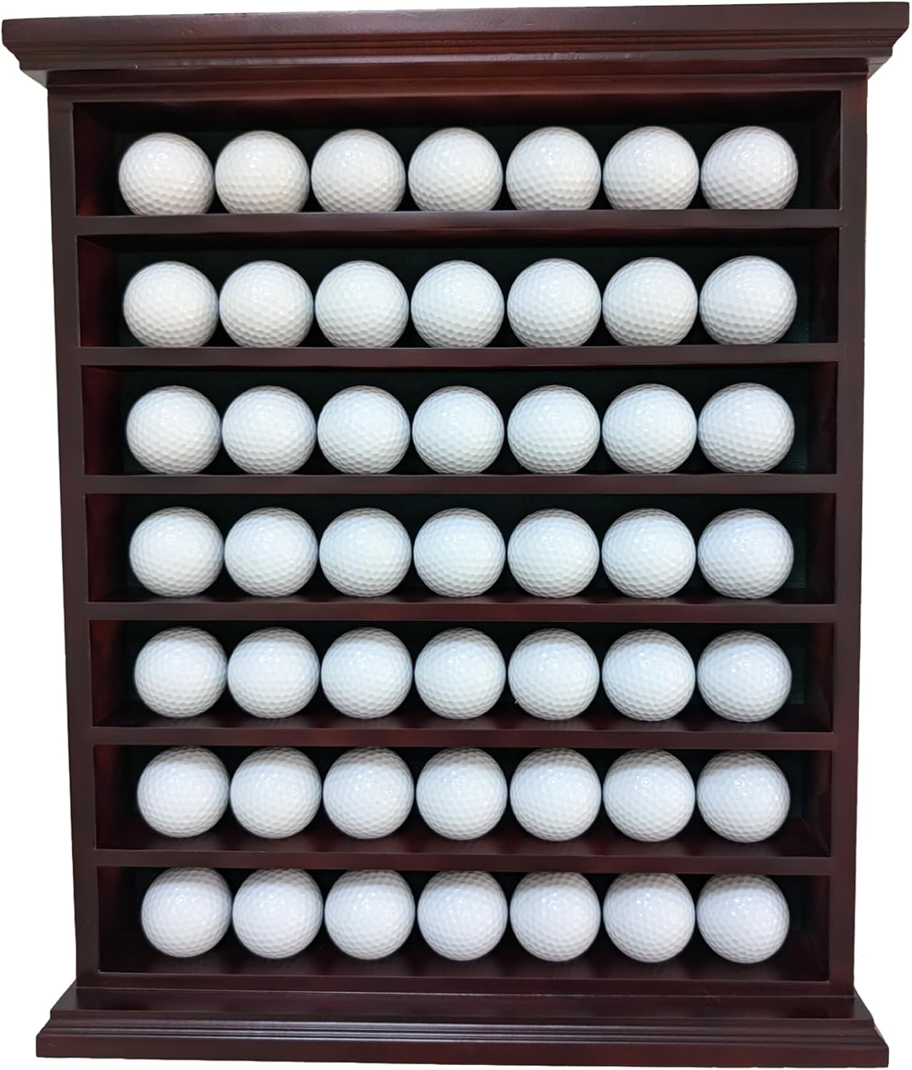 Golf Ball Display Case - Wall Mount, Black Finish, Green Felt Background, No Door, Perfect for Golf Balls, 14.6" W x 17.4" H x 3" D