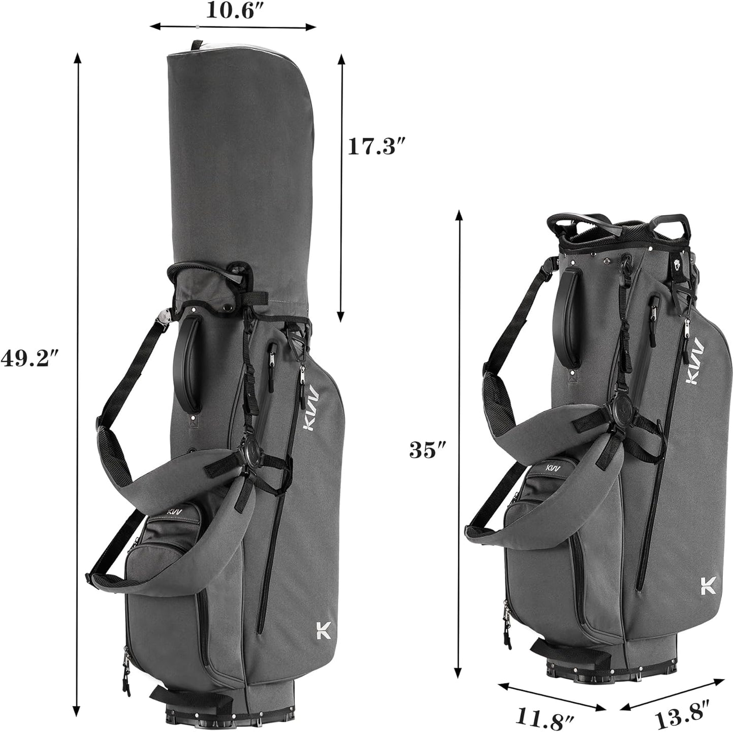 KVV Lightweight Golf Stand Bag with 7 Way Full-Length Dividers, 5 Zippered Pockets, Automatically Adjustable Dual Straps，Elegant Design