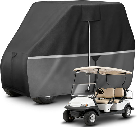 Waterproof Golf Cart Cover - Heavy Duty 420D Oxford Fabric, Universal Fit for 4+2 Passenger Yamaha/Club Car/EZGO, All-Weather Protection