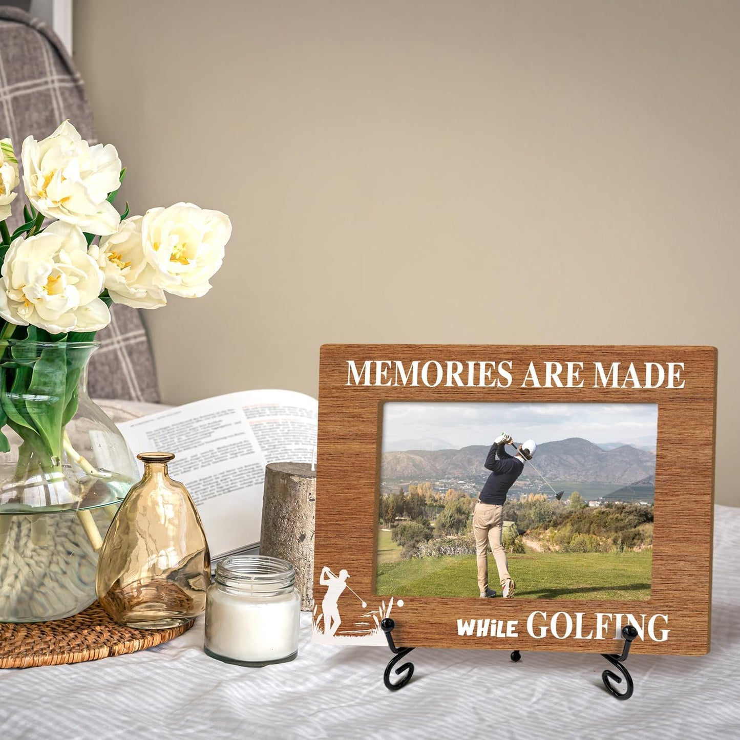 Golf Picture Frame, Sport Themed Gifts For Golf Lover, Gifts for Dad Uncle Friends Colleagues, 4x6 Wooden Picture Frame Tabletop Display Home Decor -22