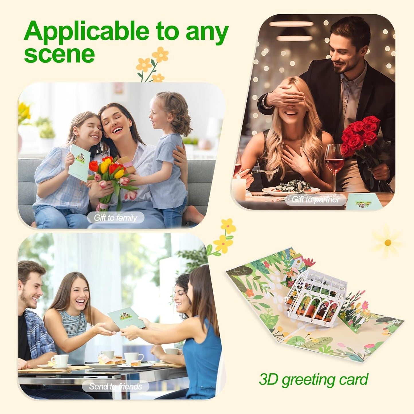 3D pop-up unfolded greeting card, hollowed out paper carving special occasion design, exquisite pattern pop-up display, suitable for sending greeting cards to him/her on special holidays - with envelope and blank label