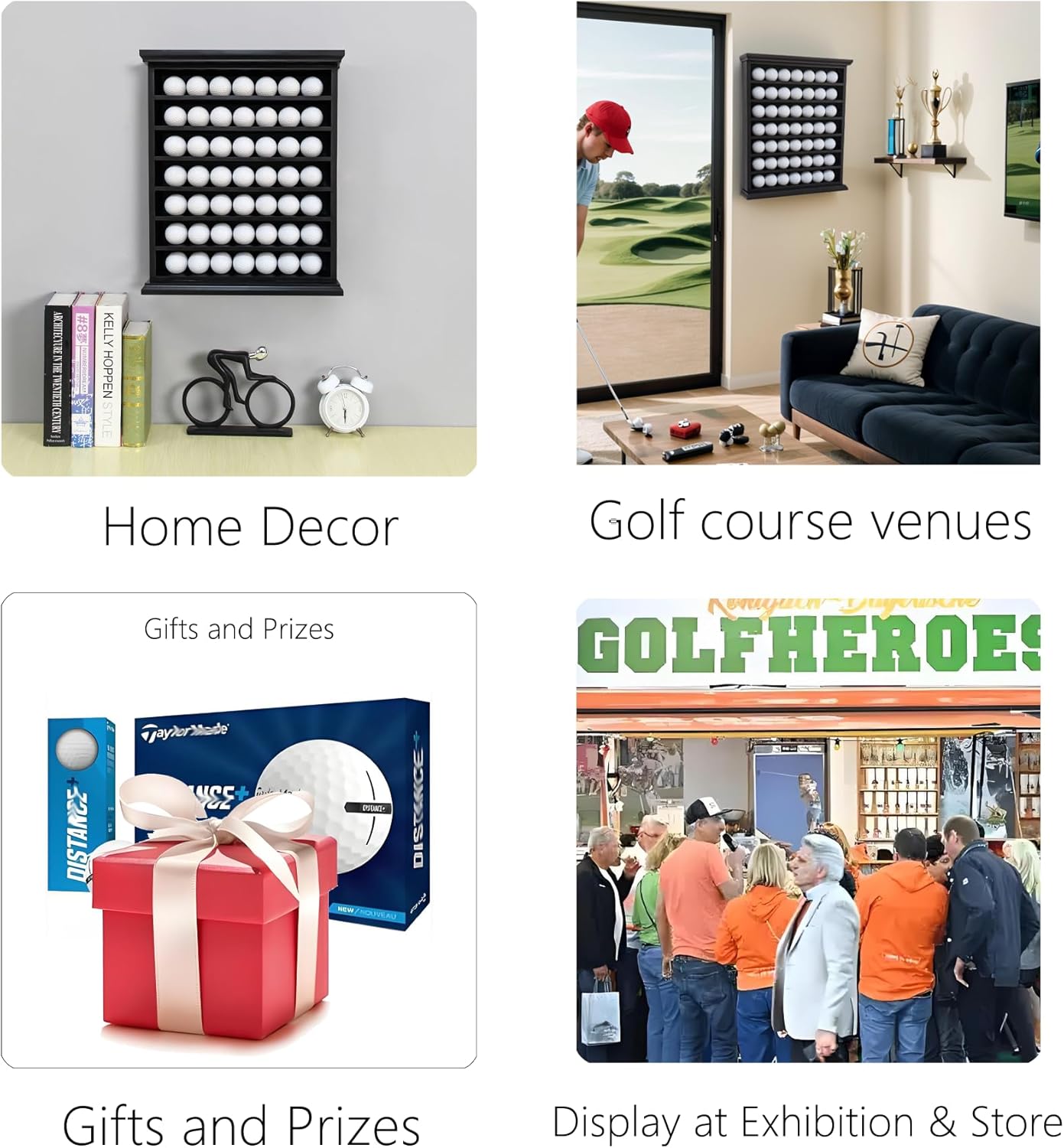 Stylish Golf Ball Golf Ball Display Case - Solid Wood Shadow Box for Home, Office, and Exhibition Display - Ideal Storage and Showcase Solution - Black Color