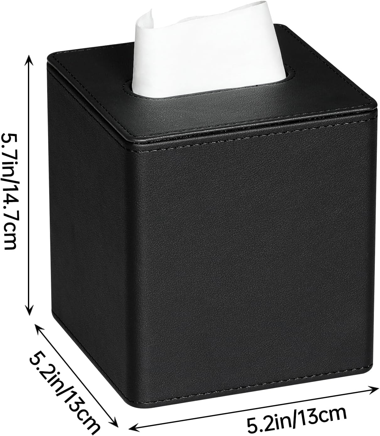 PU Leather Tissue Box Cover Square Tissue Box Holder with Magnetic Closure (Black)
