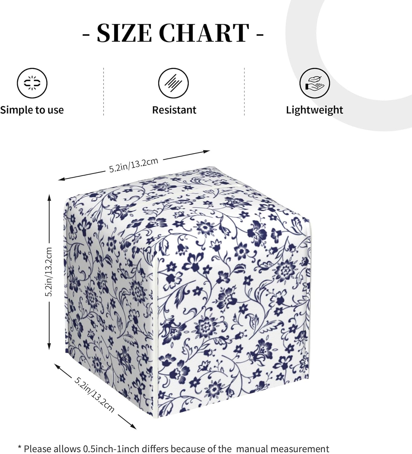 Blue and White Tissue Box Cover Square, Abstract Blue Flowers Tissue Box Holder,Waterproof Leather Facial Paper Organizer Dispenser for Bathroom Home Car Decor