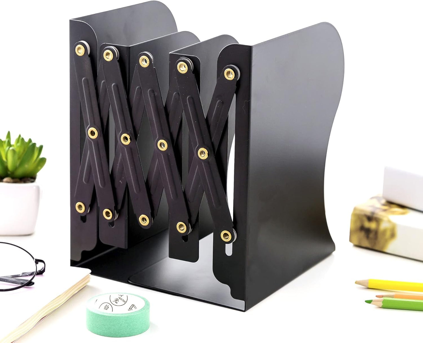 Adjustable Bookends Metal Book Ends for Heavy Book Holder Heavy Duty Bookends Nonskid Bookcase Desktop Book Organizer Binder Holder