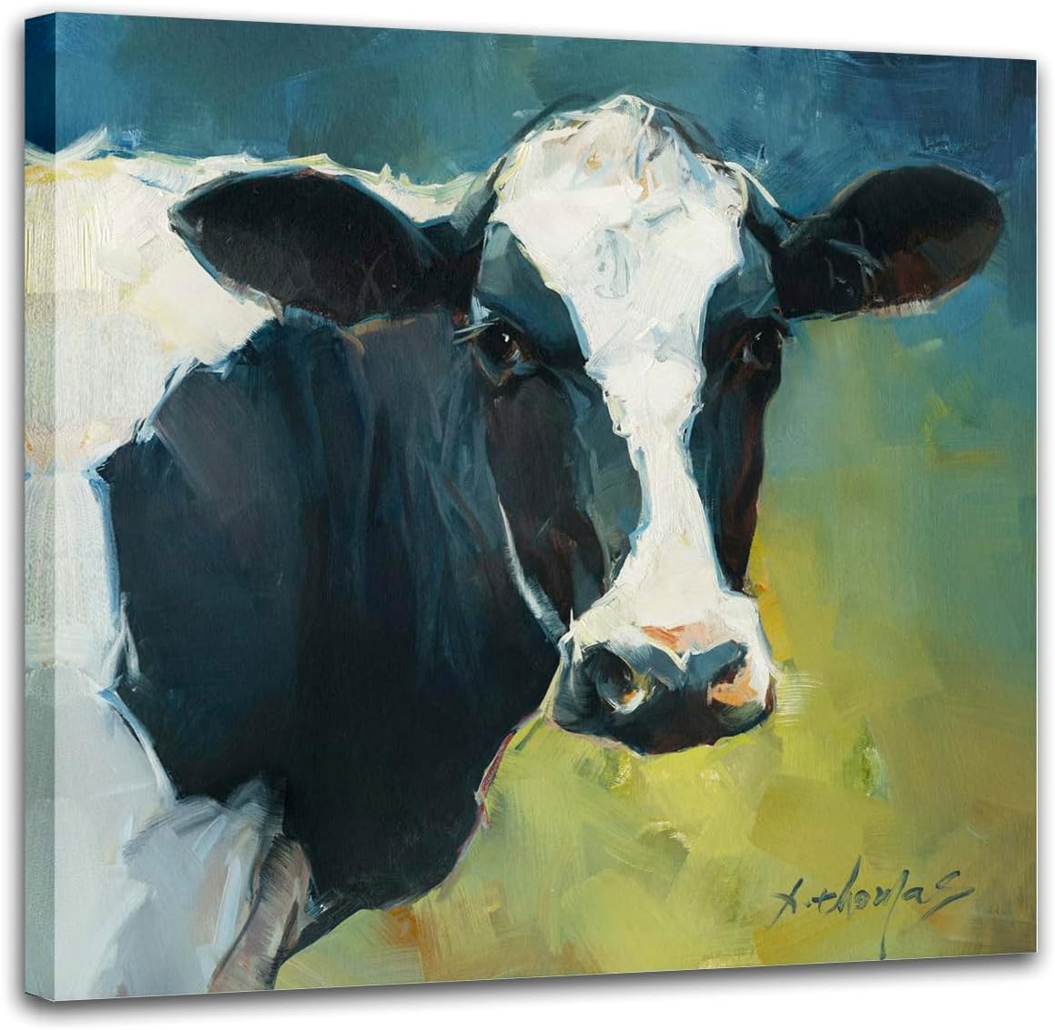 JZLDZS Farmhouse Cow Pictures Wall Decor Country Cow Canvas Wall Art Rustic Wall Decor for Living Room Kitchen Bedroom Bathroom Office, 12x12 Inch Ready to Hang
