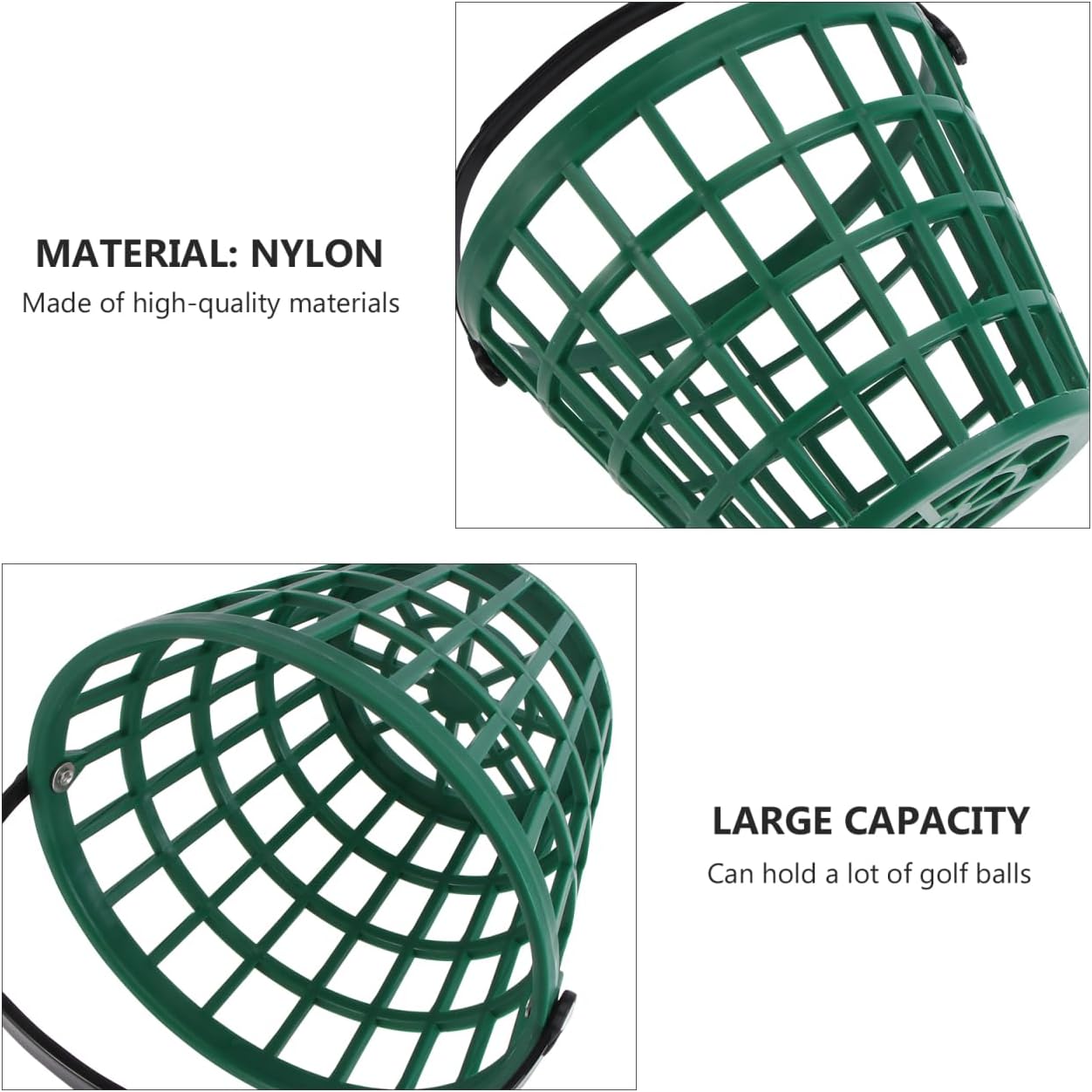 Plastic Golf Ball Basket,Unbreakable Bucket Golfball Clubs with Handle,Golfballs Holder Container for Pong Storage Basket Holds 50 Balls, Green