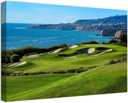 California Coastal Golf Course Wall Art for Living Room Bedroom Bathroom Home Decorations Coastal Golf Course Picture Poster Framed Artwork Canvas Prints Ready to Hang(18''H x 24''W)