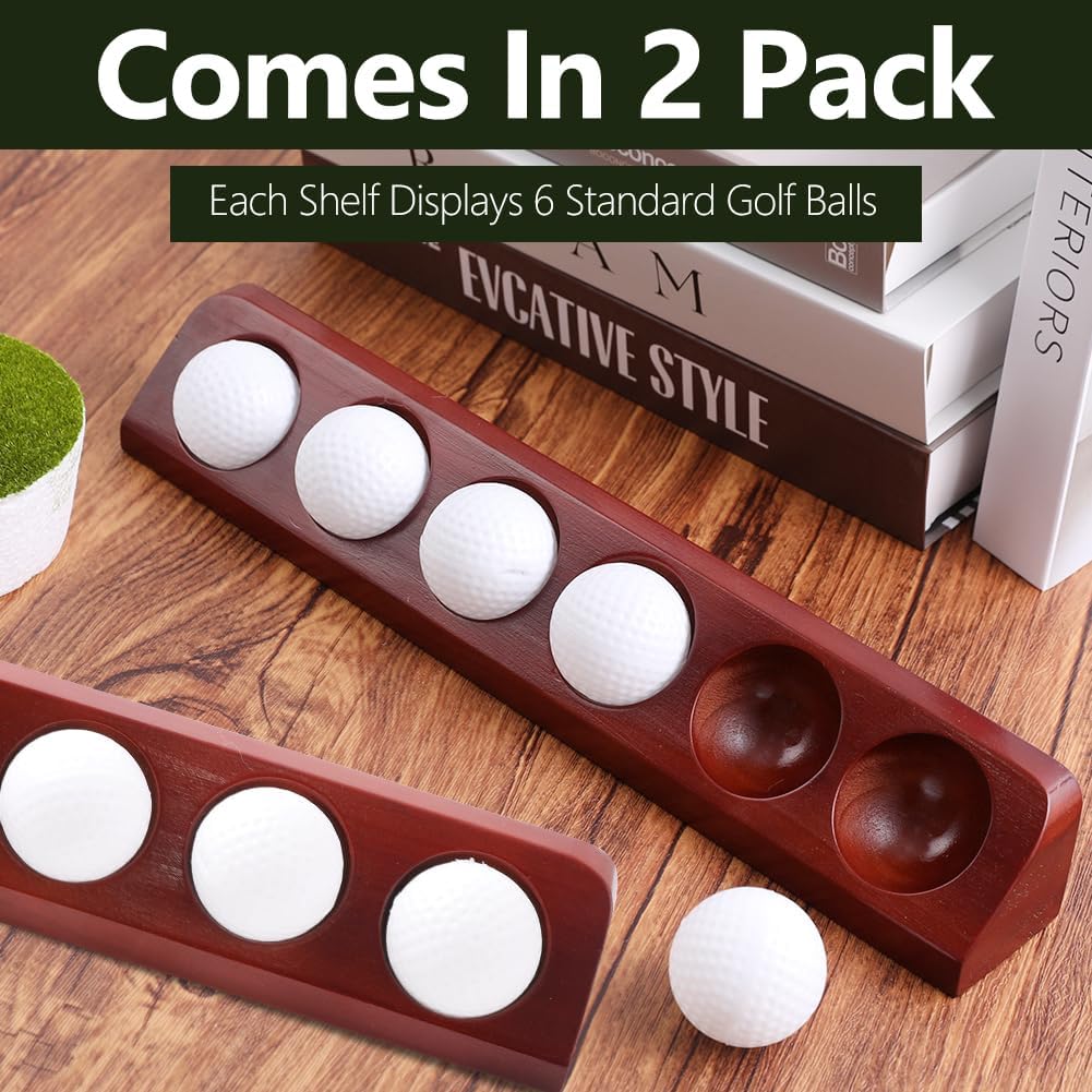 2-Pack Wooden Golf Ball Display Case - Wall Mount or Tabletop Stand - Holds 12 Standard Size Golf Balls - Collector Sport Memorabilia Display - Perfect Golf Gift for Men (Golf Accessories)