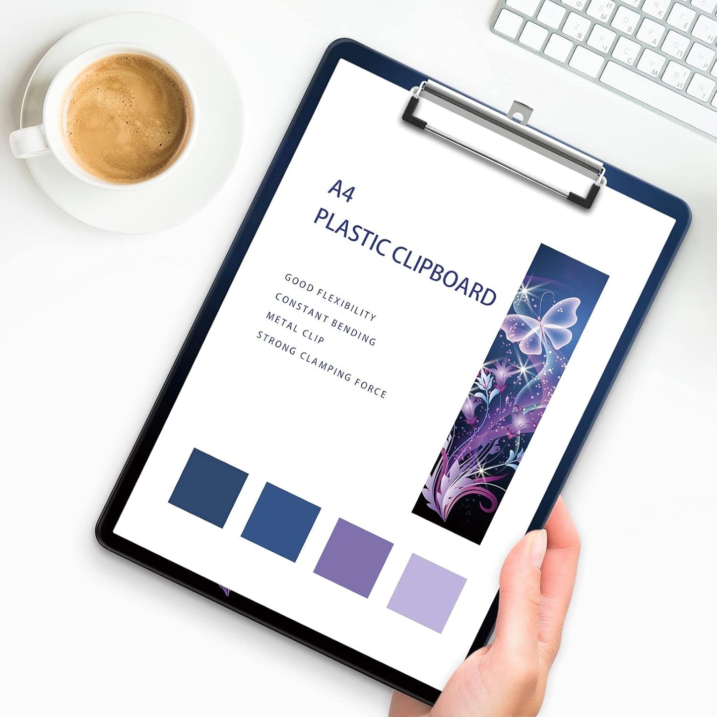 Plastic A4 Clipboards, Cute Clip Board Stardard Letter Size 9 x 12.5 in, Office Decorative for Students Women Men and Kids, Color Butterfly