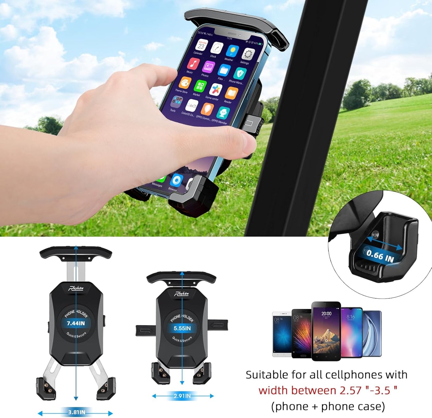 Roykaw Golf Cart Magnetic Phone Holder Mount Ultra-Strong Magnet?Compatible with EZGO/Club Car/Yamaha Square Tube Golf Cart, Compatible with iPhone/Galaxy/Google Pixel?One-Hand Operation