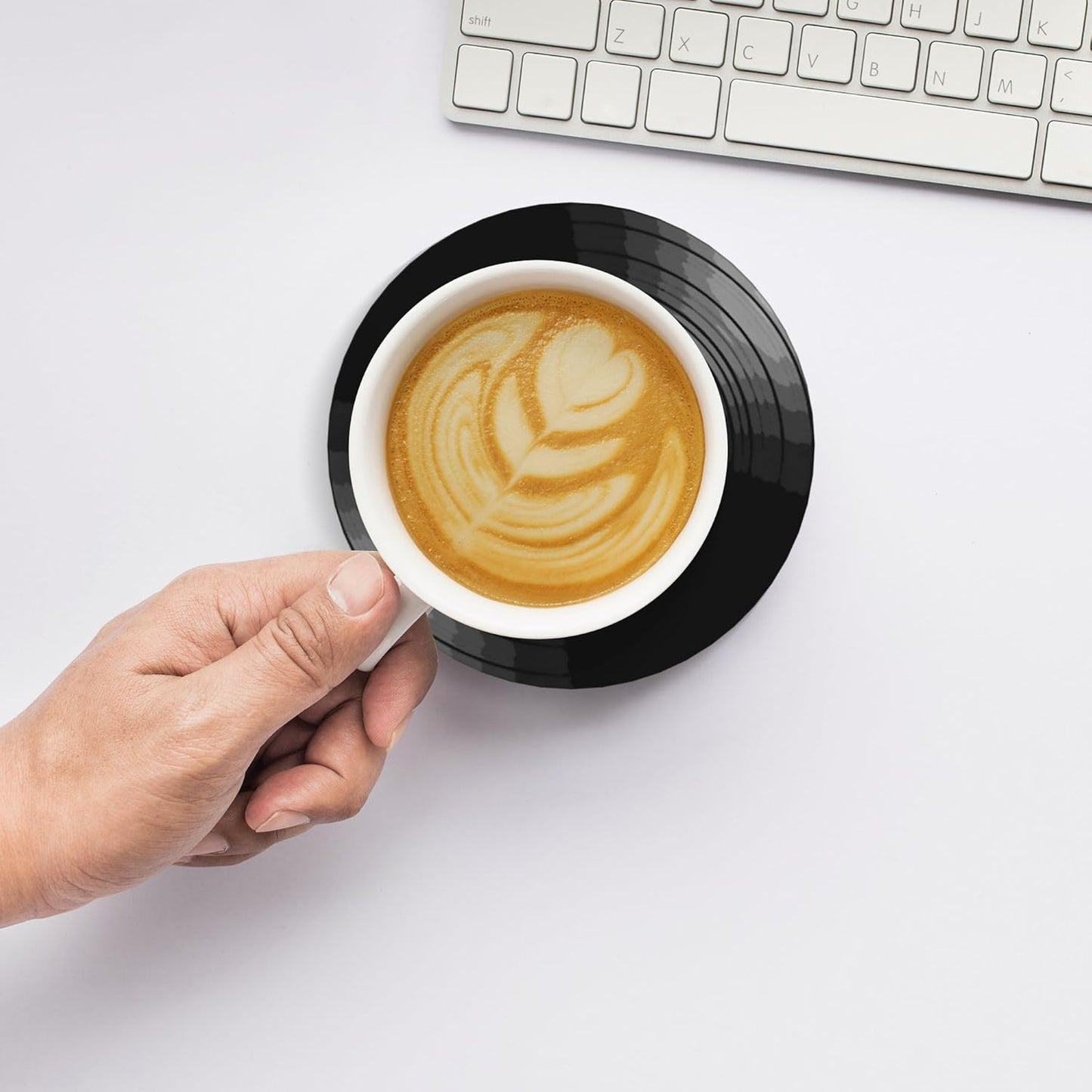 Vinyl Record Coasters for Drinks Set of 4, Absorbent Ceramic Drink Coasters for Coffee Table Wooden Table Cup Bar, 4 Inches