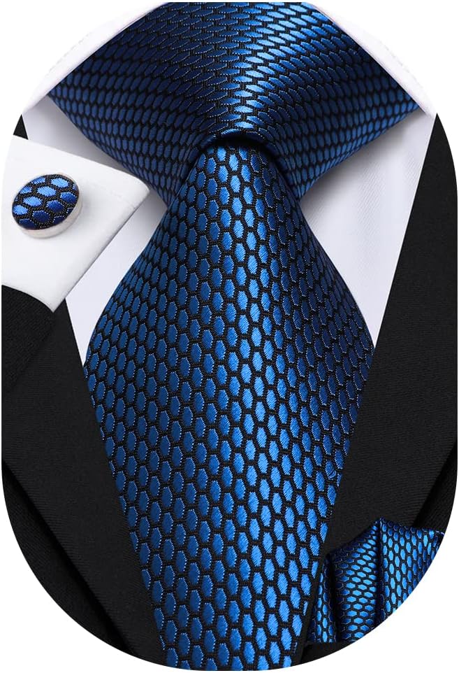Dubulle Mens Paisley Striped Tie WOVEN Necktie for Men and Handkerchief Cufflinks Set Wedding Formal Business