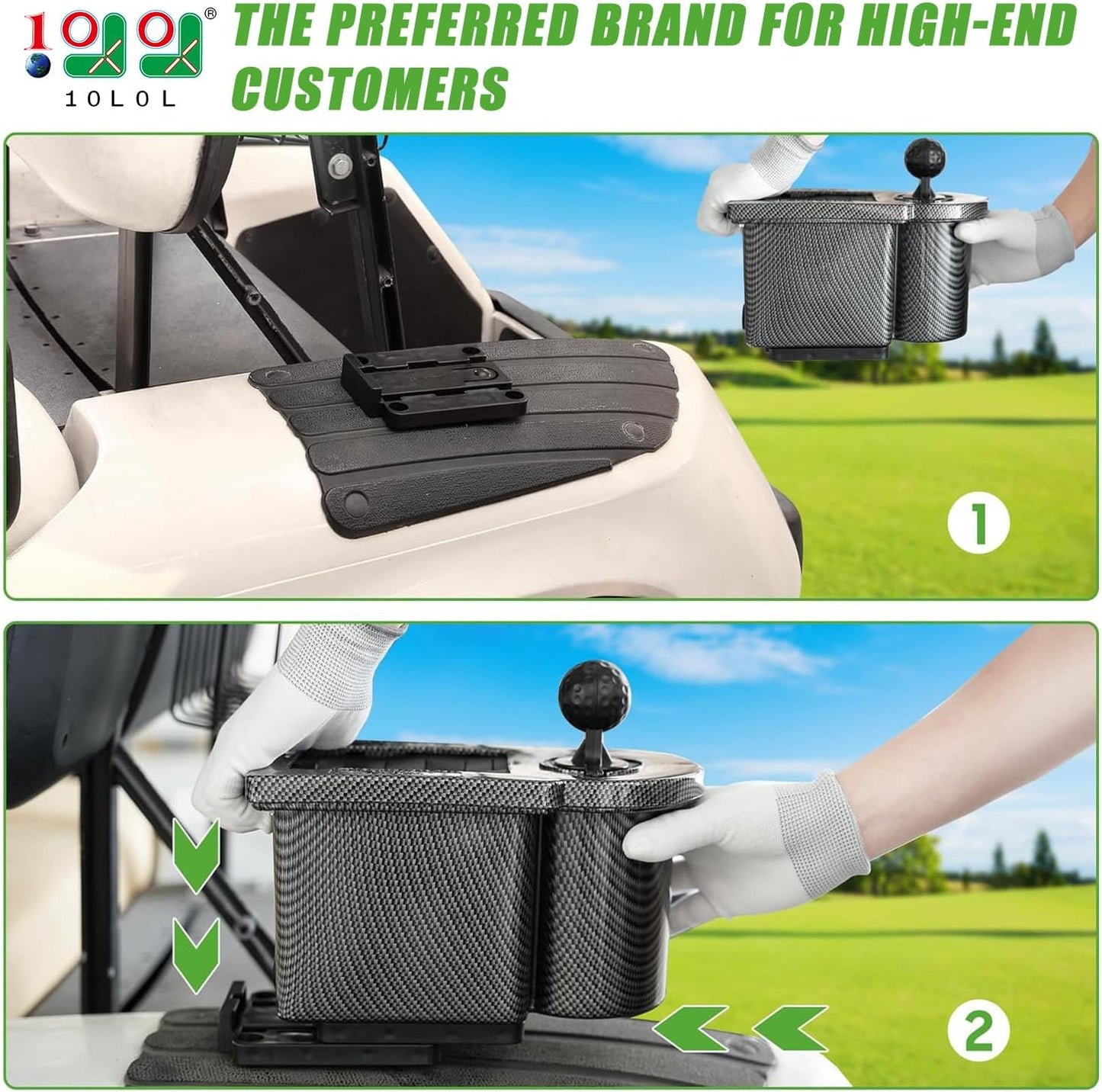10L0L Golf Cart Ball and Golf Club Head Cleaner/Washer 2-in-1 with Universal Bracket-Removable-Fits EZGO TXT RXV & Club Car DS Precedent & Yamaha Models