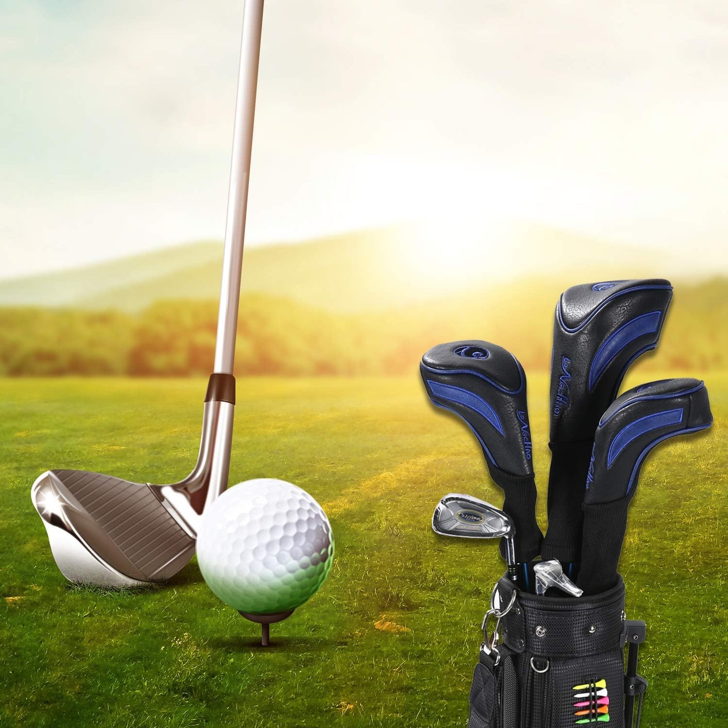 Golf Head Covers 3pcs Set, Driver Fairway Wood Headcovers, Vintage PU Headcovers for Golf Club