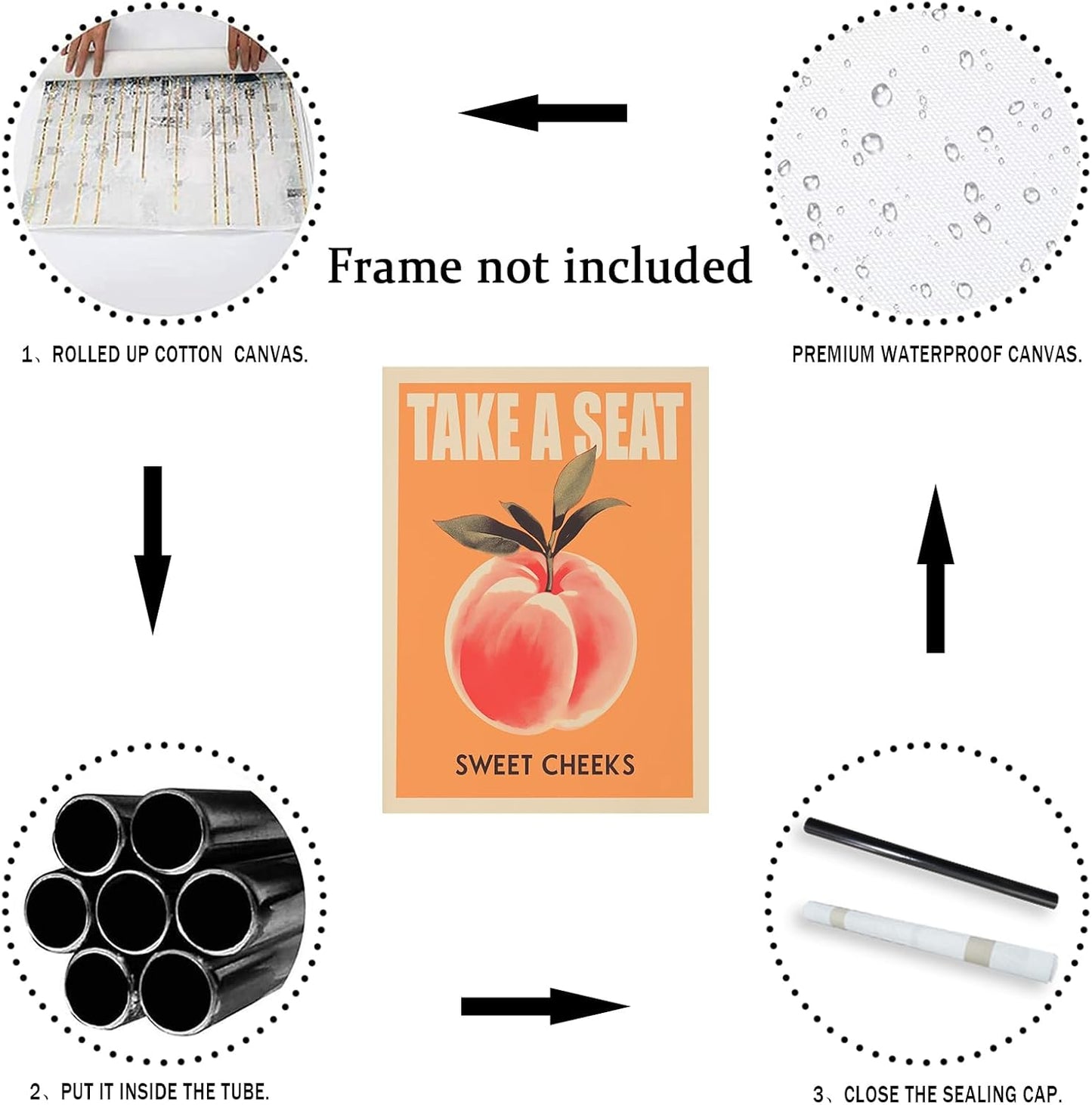 Take a Seat Sweet Cheeks Poster, Funny Bathroom Wall Art Peach Bum Art Canvas Print, Minimalist Preppy Orange Pink Wall Decor for Dorm Toilet 12x16in Unframed