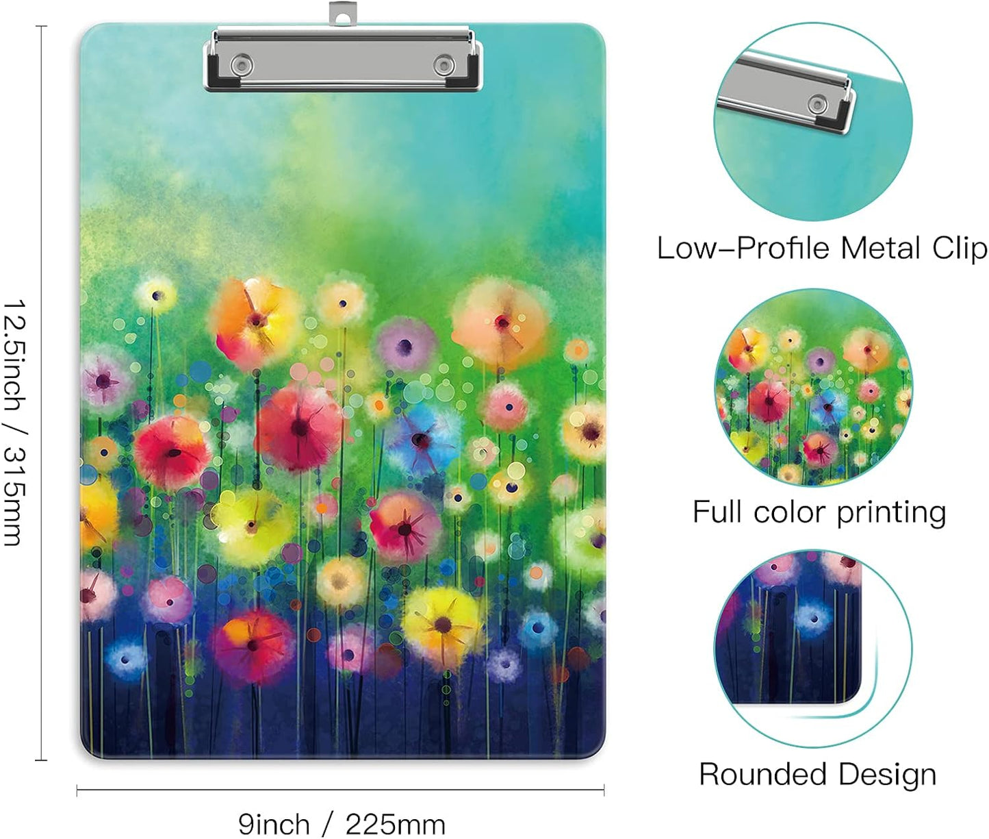 Plastic A4 Clipboards, Cute Clip Board Stardard Letter Size 9 x 12.5 in, Office Decorative for Students Women Men and Kids, Daffodil