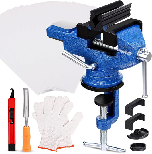Lasnten Golf Club Regripping Kit 360° Swivel Table Vise 26 Double-Sided Tapes Rubber Sleeve & Gloves, Grip Remover, Hook Knife, No Solvent Grip Needed Portable Golf Tool