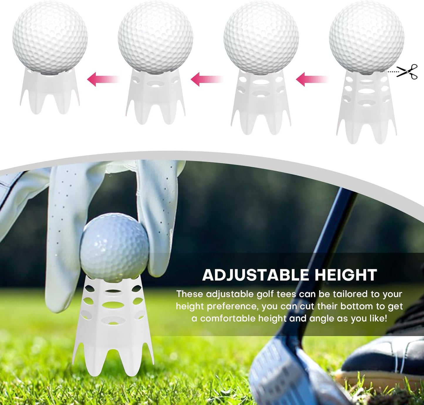 Golf Simulator tees, 24Pcs Plastic Golf Mat Tees for Home, Outdoor or Indoor Golf Tees for Training, Practice Golf tees for Winter Turf and Driving Range, Pack of 12 Tall & 12 Small